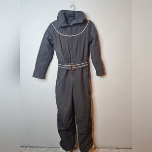 Vintage Jardi Snow Suit Womens 10 Black Fashion Belt Pleats Embroidered Logo 70s